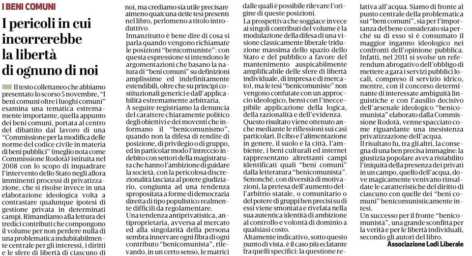 Associazione Lodi Liberale - Presentazione del libro "I beni comuni oltre i luoghi comuni" di Ibl Libri