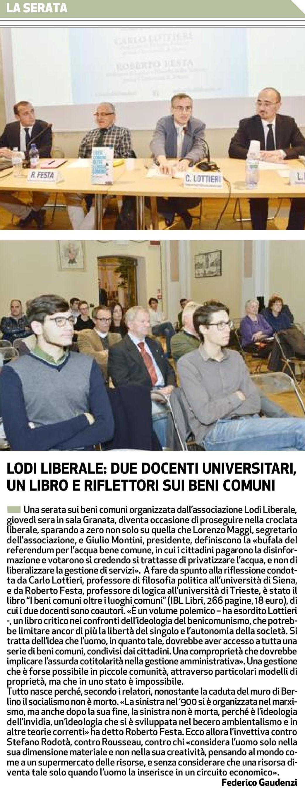 Associazione Lodi Liberale - Presentazione del libro "I beni comuni oltre i luoghi comuni" di Ibl Libri