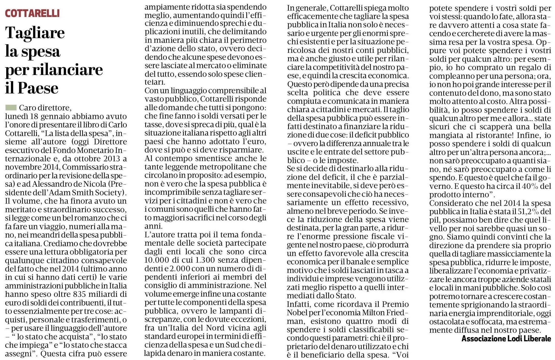 Associazione Lodi Liberale - Presentazione del libro "La lista della spesa" di Carlo Cottarelli