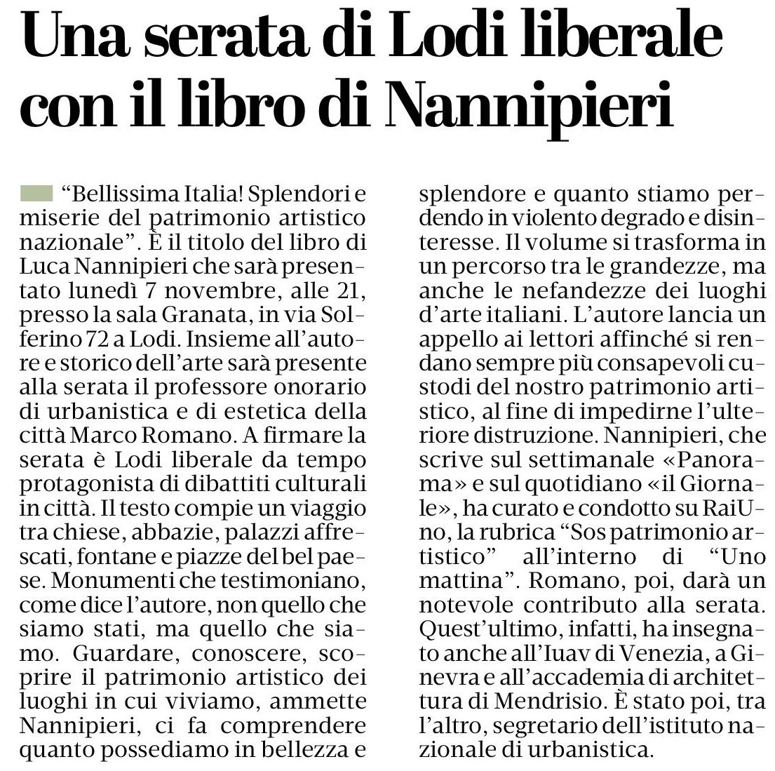 Associazione Lodi Liberale - Presentazione del libro "Bellissima Italia" Luca Nannipieri, Marco Romano, Lorenzo Maggi, Giuliomaria Montini