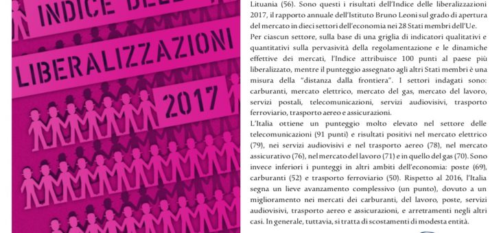 RECENSIONE DEL LIBRO “INDICE DELLE LIBERALIZZAZIONI 2017” A CURA DI CARLO STAGNARO