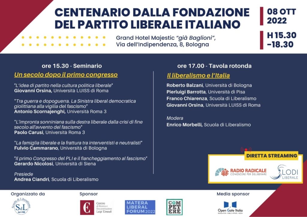 CENTENARIO DELLA FONDAZIONE DEL PARTITO LIBERALE ITALIANO (Seconda parte)